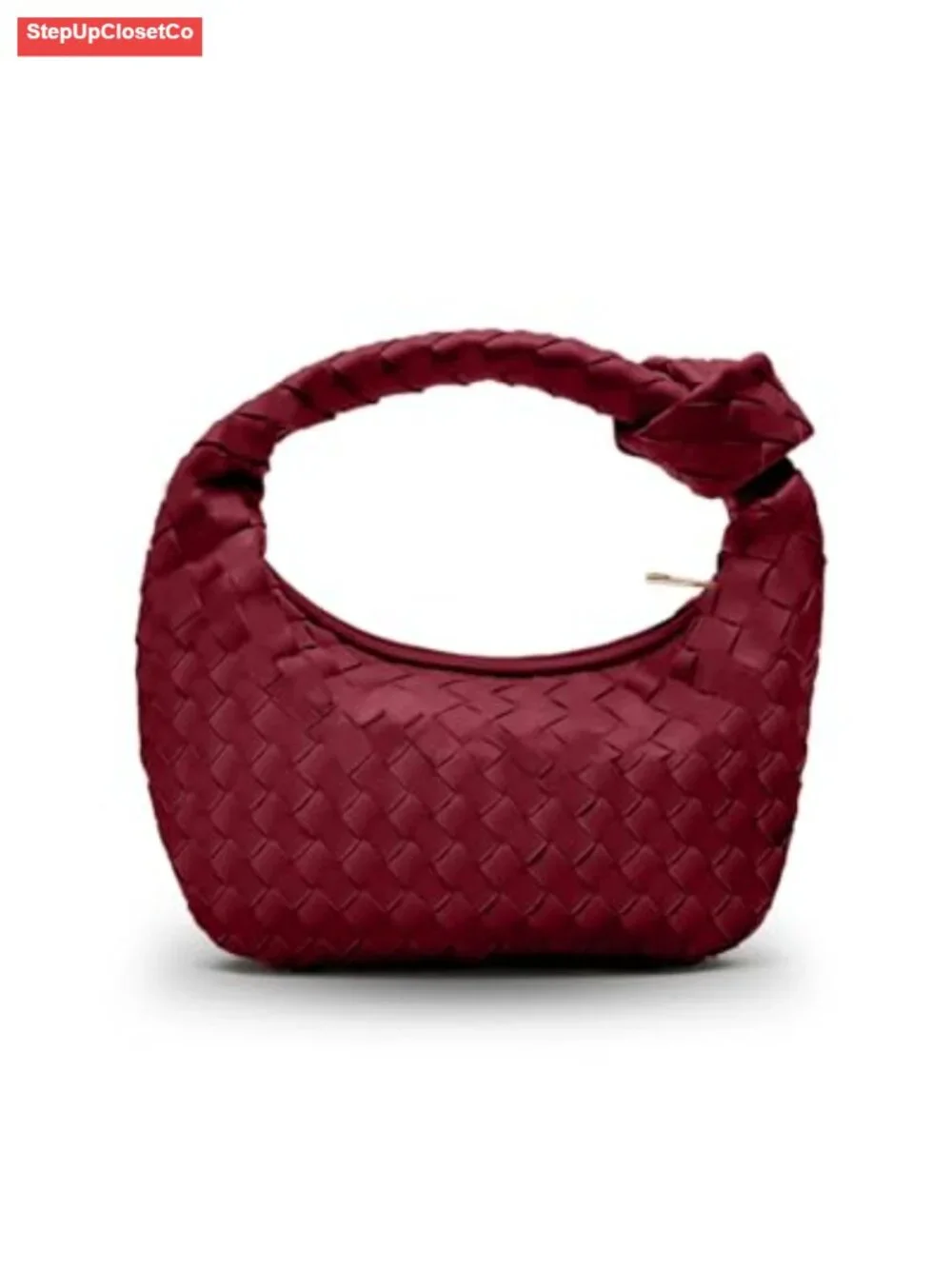 Small Hobo Handbag with Knotted Top Handle in Faux Leather Woven Purse